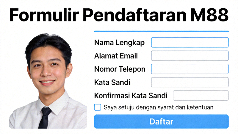 Contoh tampilan formulir pendaftaran M88 dengan kolom yang perlu diisi oleh pengguna baru