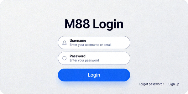 Ilustrasi tampilan halaman login M88 dengan kolom username dan password